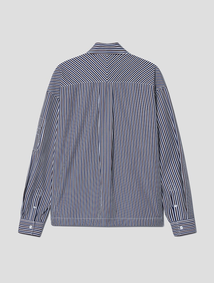 Striped Zip Up Shirt - Brown