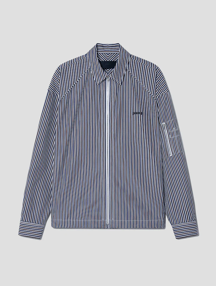 Striped Zip Up Shirt - Brown