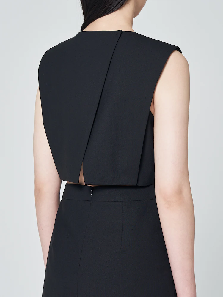 [Pre-order] Wool Blended Back Slit Mini Dress - Black