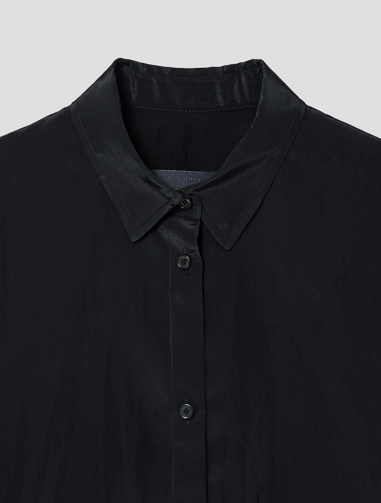 Regular Fit Side Hidden Button Short Sleeve Shirt - Black