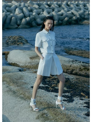 [Celeb Wear] Two Pocket Cropped Short Sleeve Shirt - Ivory