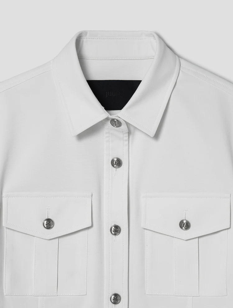 [Celeb Wear] Two Pocket Cropped Short Sleeve Shirt - Ivory