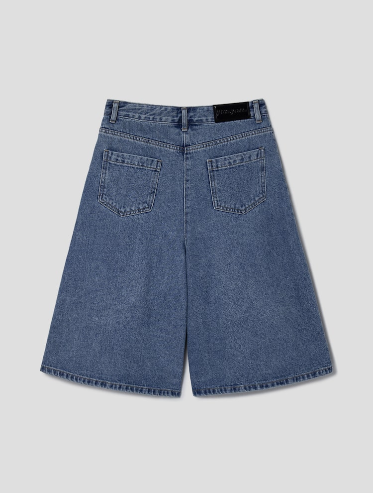 Denim Pleated Shorts - Sky Blue