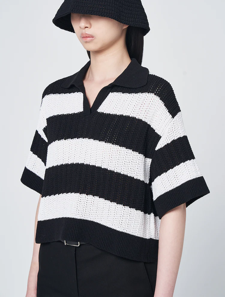 Poly Blend Stripe Thierry Pullover - Black Stripe