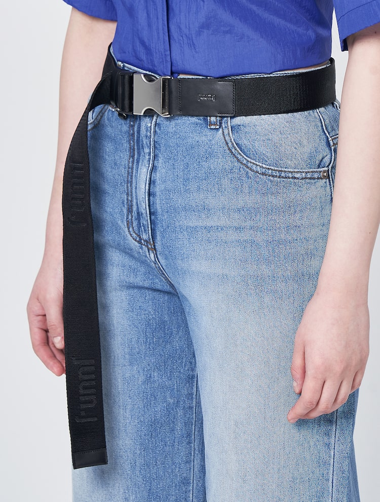 JUUN.JEANS Logo Jacquard Webbing Belt - Black