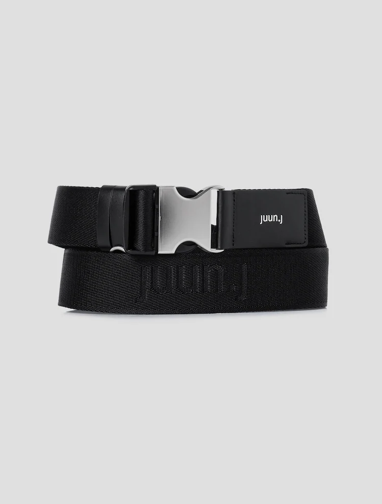 JUUN.JEANS Logo Jacquard Webbing Belt - Black