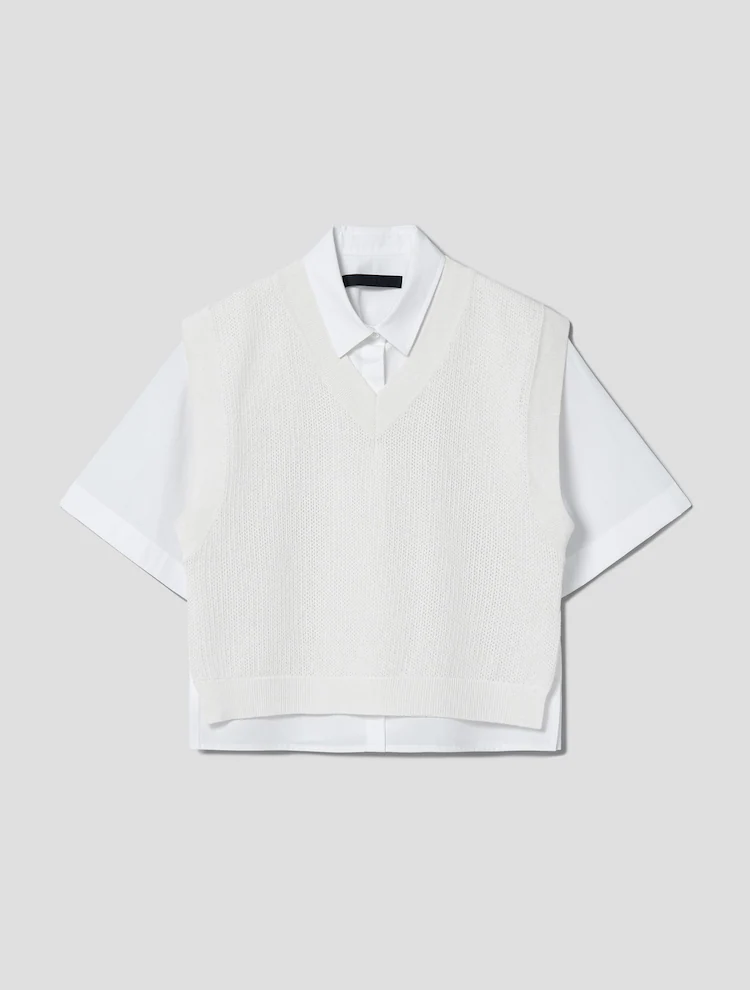 Carryover Knit Vest Patch Short Sleeve Shirt - White