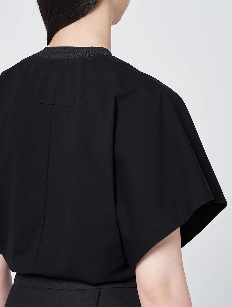 Wide Sleeve Crop Short Sleeve T-Shirt - Black