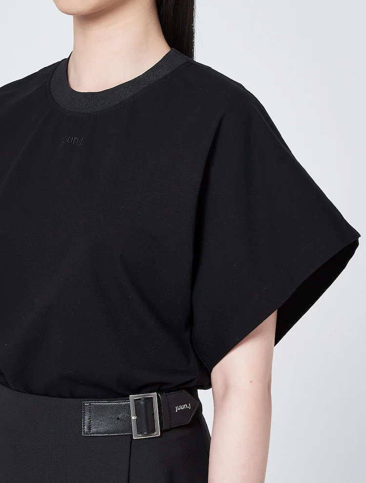 Wide Sleeve Crop Short Sleeve T-Shirt - Black