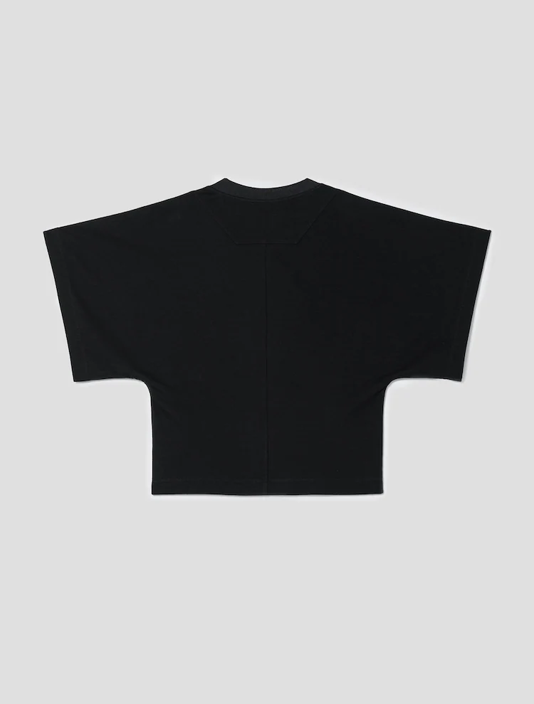 Wide Sleeve Crop Short Sleeve T-Shirt - Black