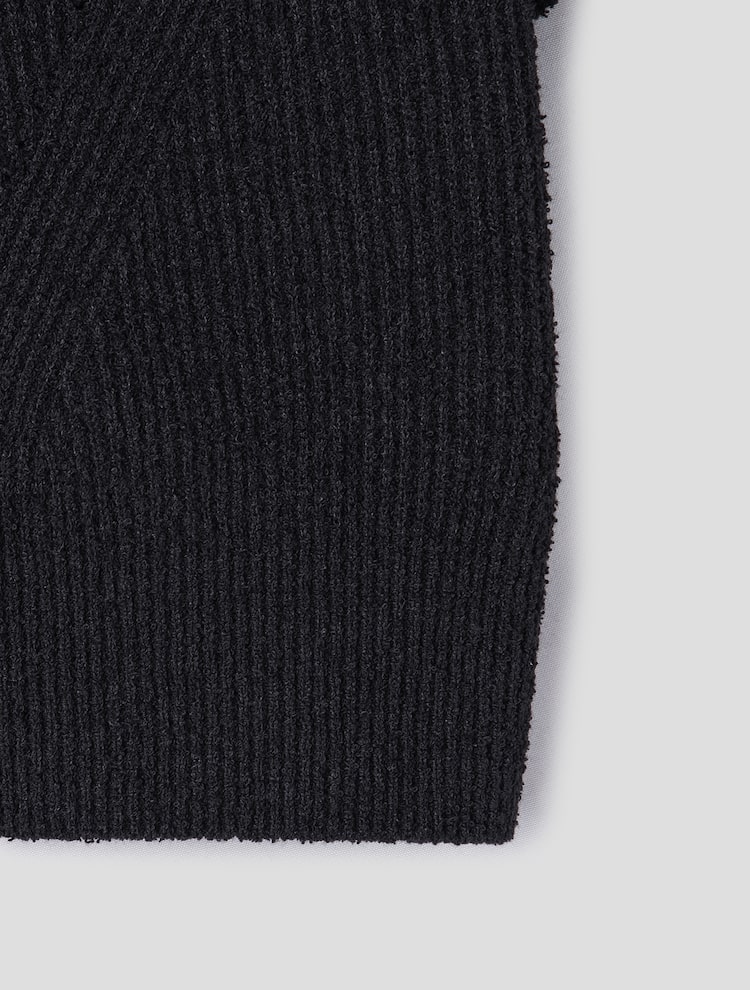 Cotton Blend Half Sleeve Cropped Cardigan - Black