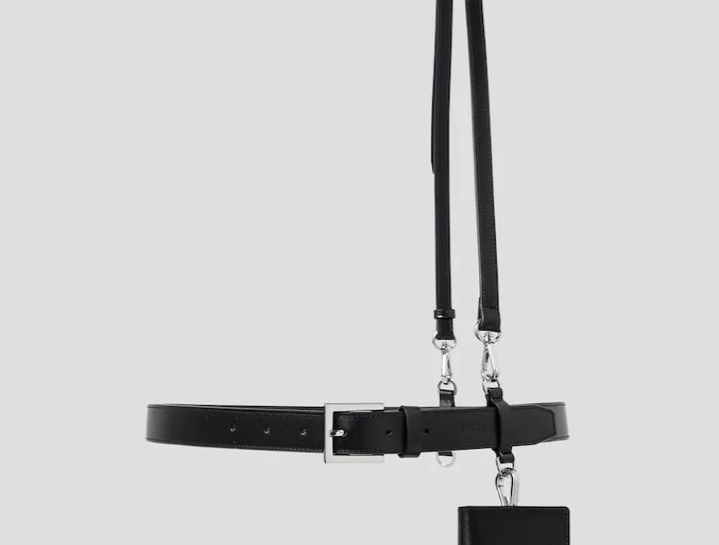 Leather Wallet Detail Belt Suspender - Black
