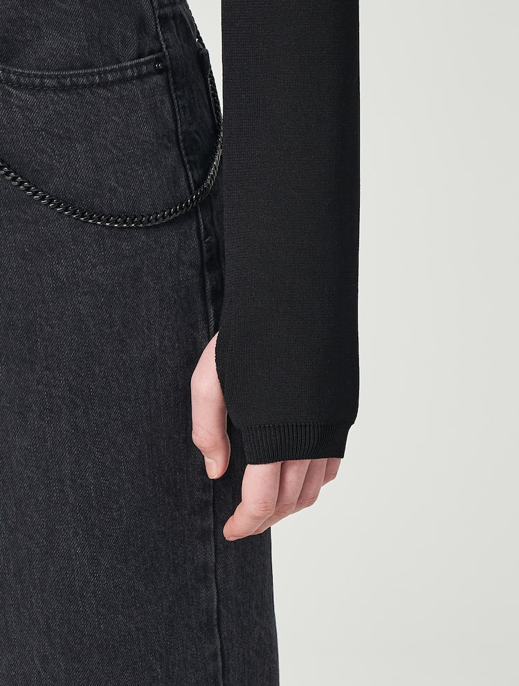 Rayon Blend Half Turtleneck Crop Cardigan & Tube Top - Black