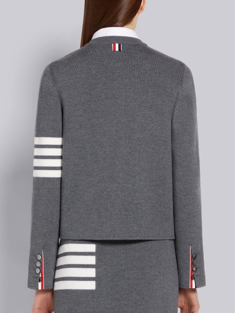 MEDIUM GRAY DOUBLE FACE FINE MERINO WOOL 4-BAR ENGRAVED MRS. THOM BUTTON CREWNECK CARDIGAN JACKET