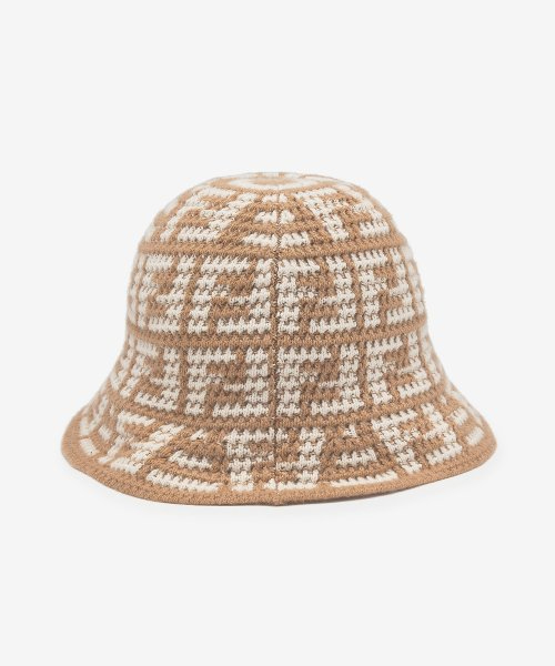 Women's FF Jacquard Cashmere Cloche Bucket Hat - Beige