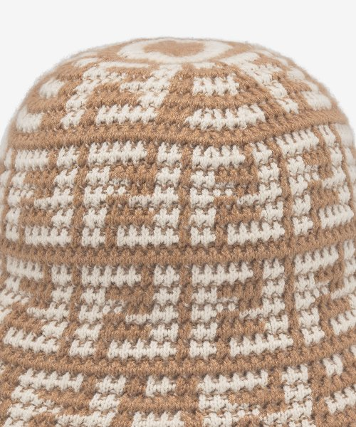 Women's FF Jacquard Cashmere Cloche Bucket Hat - Beige