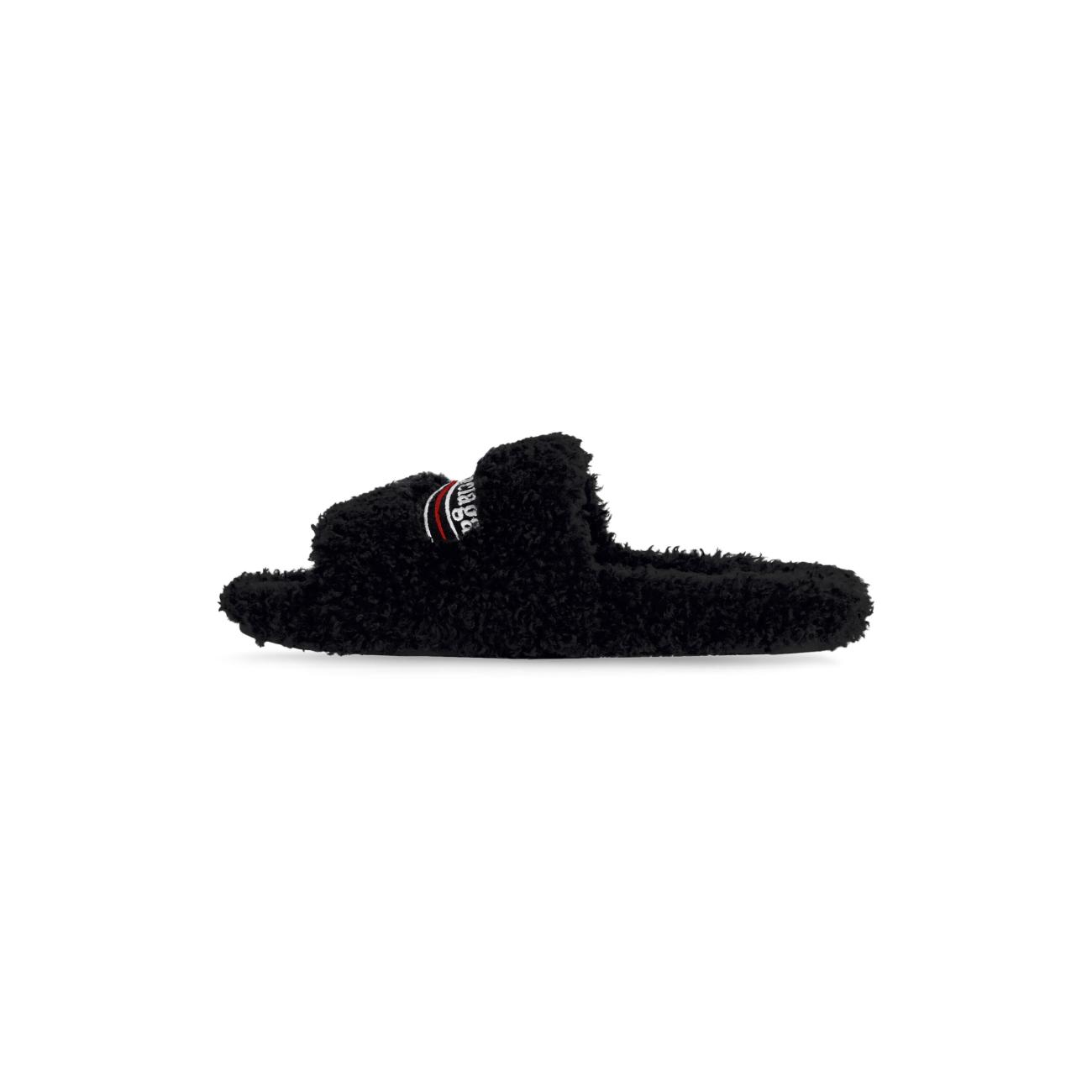 FURRY SLIDE SANDALS FOR WOMEN IN BLACK