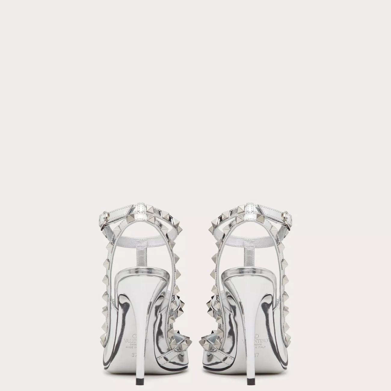 ROCKSTUD MIRROR EFFECT PUMPS WITH MATCHING STRAP & STUD DETAILS 100MM