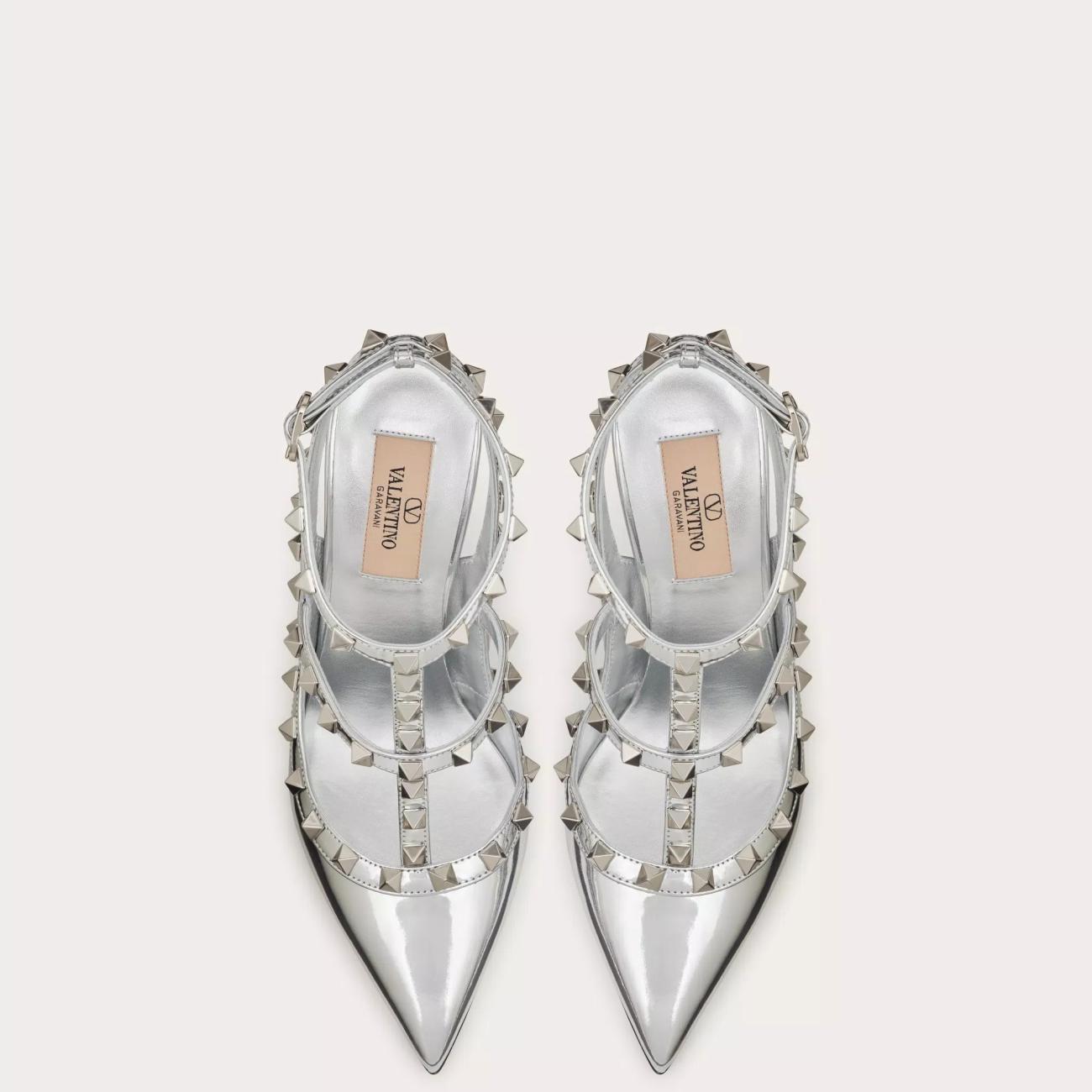 ROCKSTUD MIRROR EFFECT PUMPS WITH MATCHING STRAP & STUD DETAILS 100MM