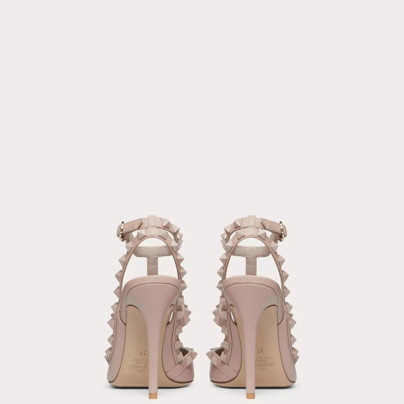 TONE ON TONE STUD EMBELLISHED ROCKSTUD STRAP PUMPS 100MM BEIGE