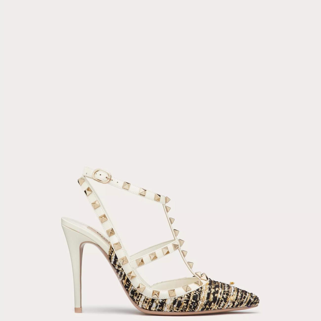 ROCKSTUD TWEED STRAP PUMPS 100MM