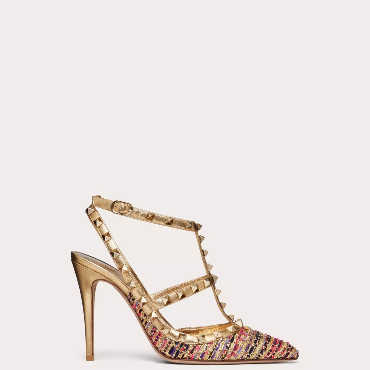 ROCKSTUD TWEED STRAP PUMPS 100MM