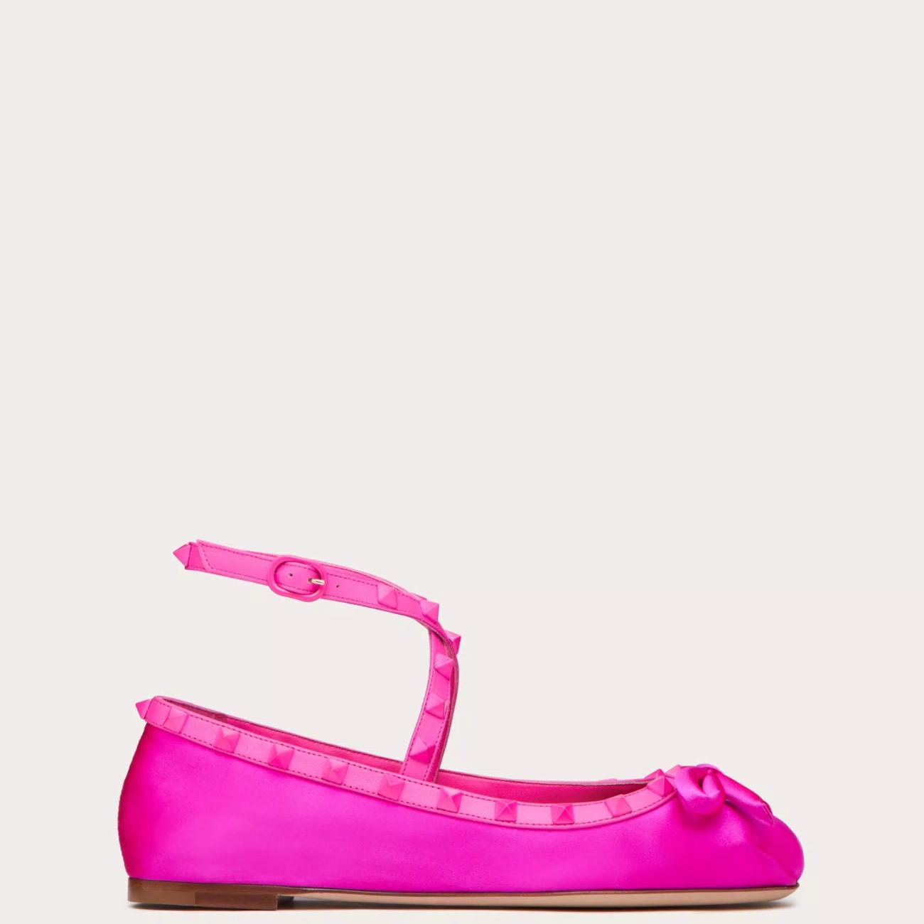 TONE-ON-TONE STUD-EMBELLISHED ROCKSTUD SATIN BALLERINAS