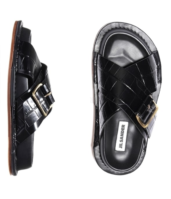 Printed crocodile leather sandals