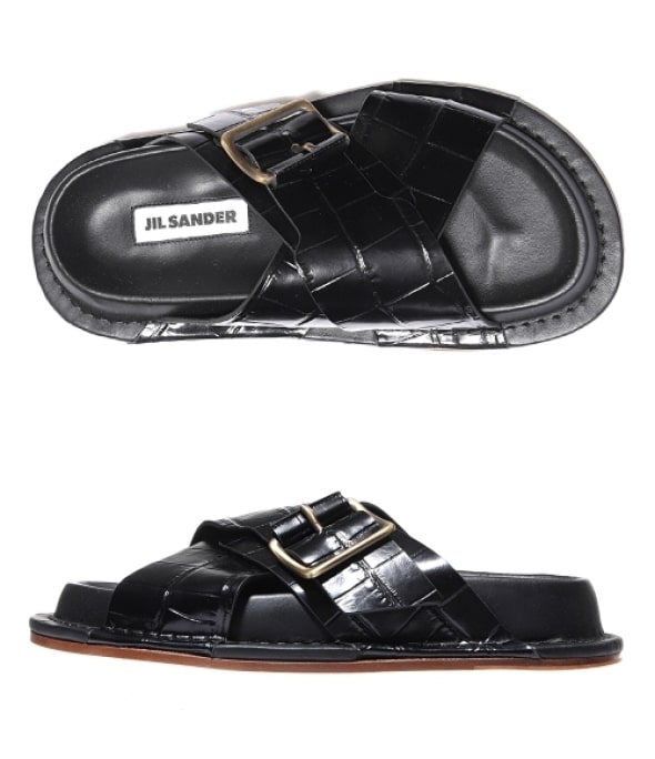 Printed crocodile leather sandals