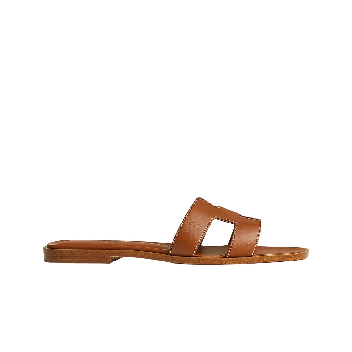 Hermes Oran Sandal Calfskin & Gold Piqures Ecrues