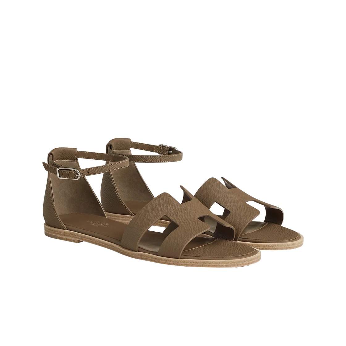 Hermes Santorini Sandal Calfskin & Palladium Etoupe
