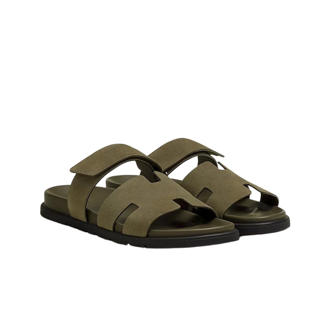 Hermes Chypre Sandal Suede Goatskin & Vert Toundra