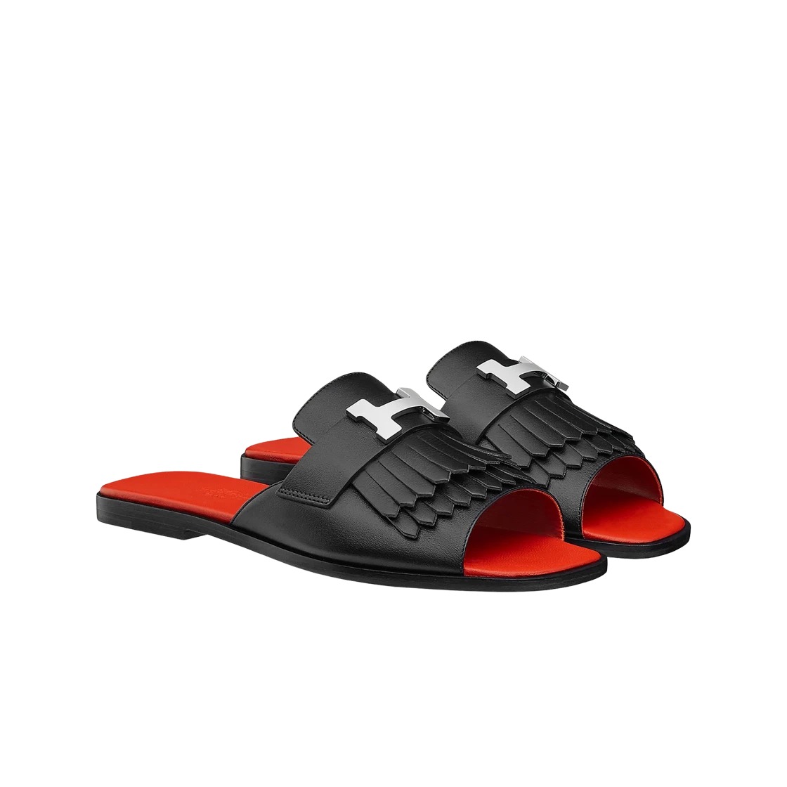 Hermes Auteuil Sandal Calfskin & Palladium Noir