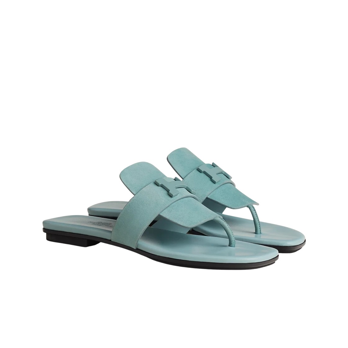 Hermes Galerie Sandal Suede Goatskin & Matte Sea Green Metal Vert Deau
