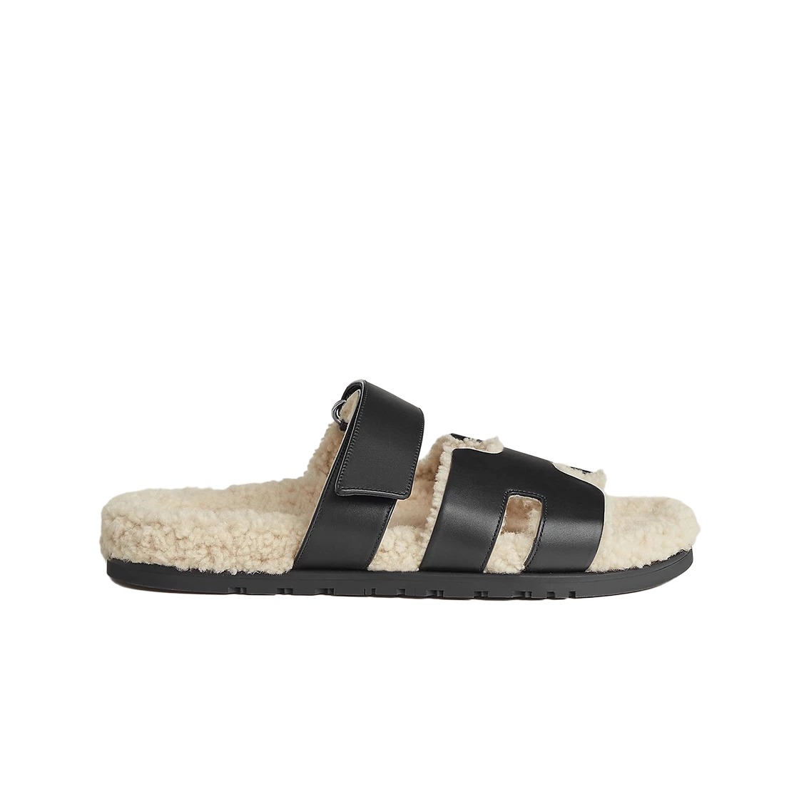 Hermes Chypre Sandal Calfskin Woolskin & Noir Ecru