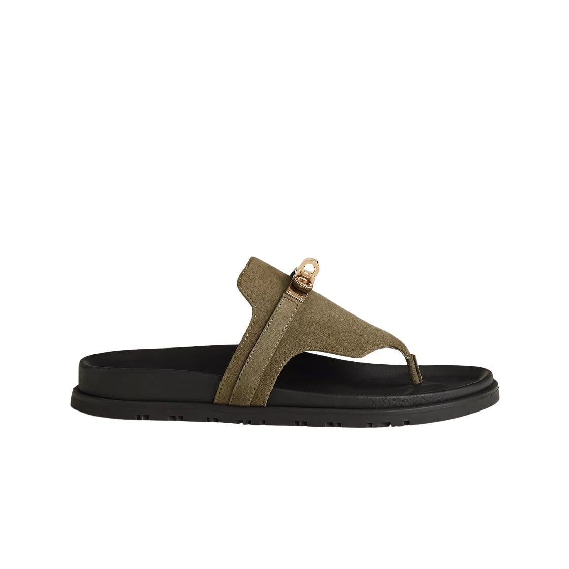 (W) Hermes Empire Sandal Suede Goatskin & Vert Toundra