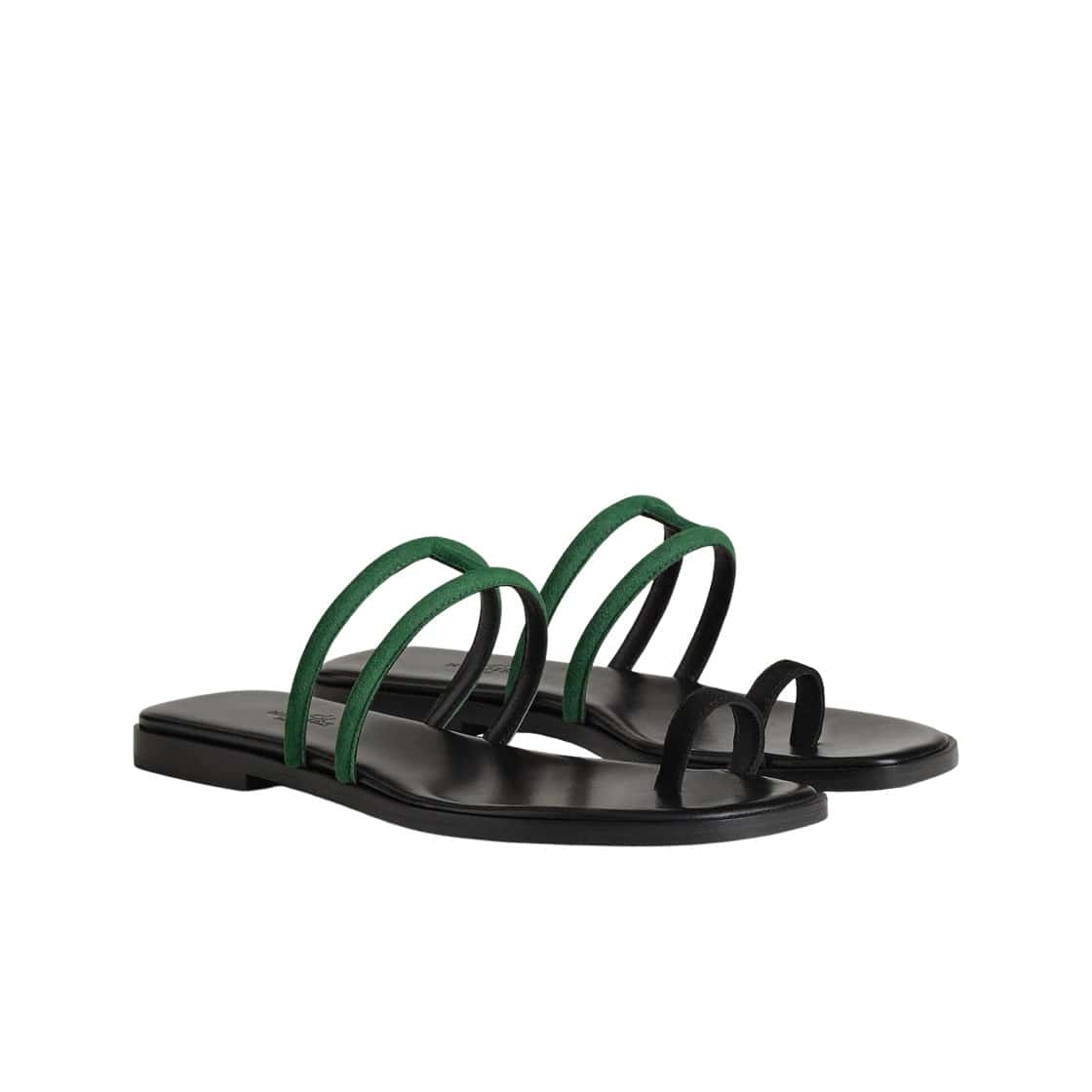 Hermes Georgia Sandal Suede Goatskin & Vert Cactus Noir