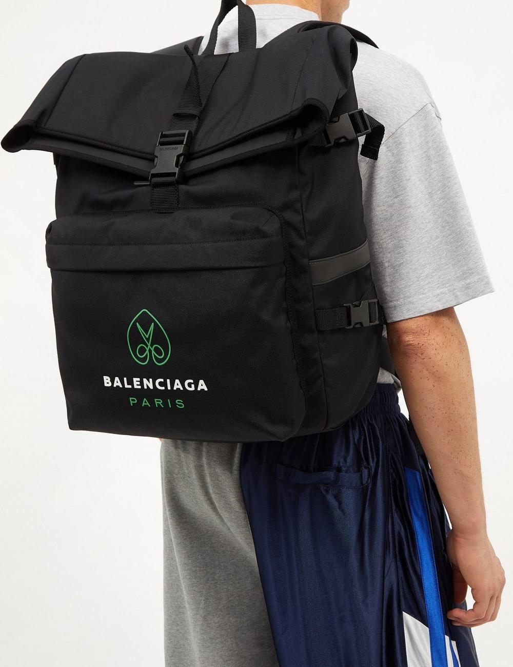 Balenciaga Men's Logo Print Messenger Backpack In Black