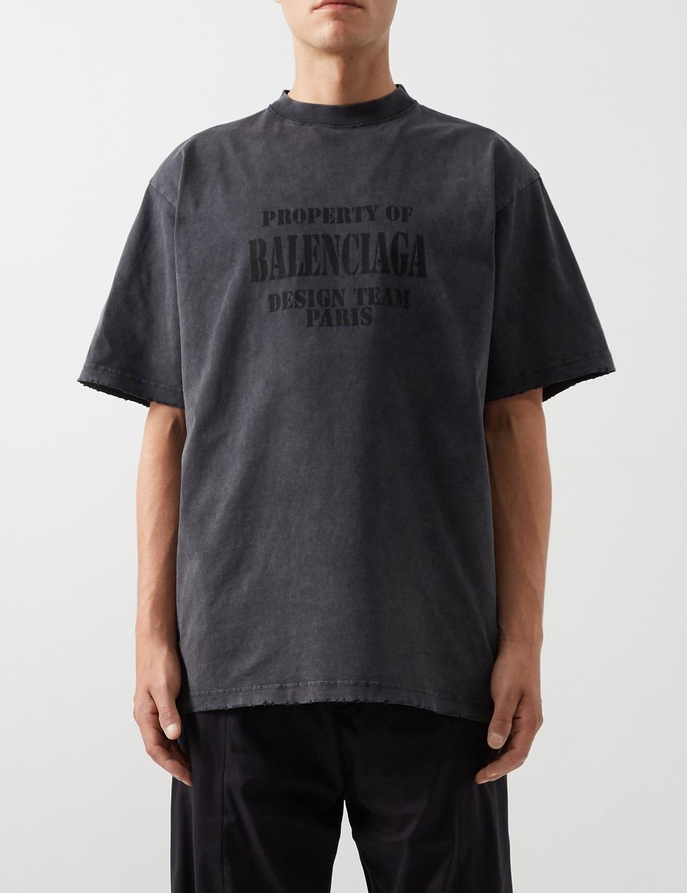 LOGO PRINTED DISTRESSED COTTON JERSEY T-SHIRT