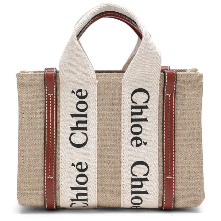 Woody mini canvas leather tote bag brown