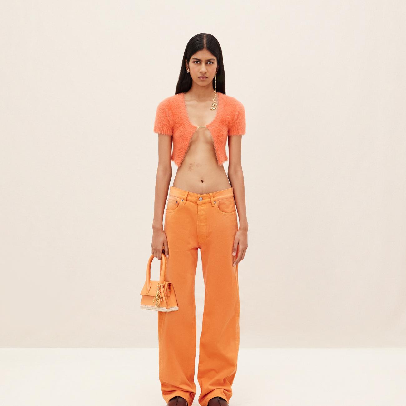 La Mayu Nive Fluffy Charm Logo Cardigan orange