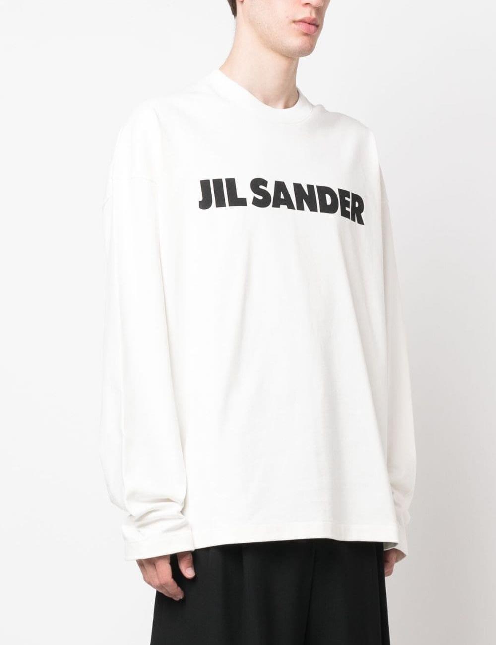 Jil Sander Logo Cotton Crewneck Long Sleeve T-Shirt Natural
