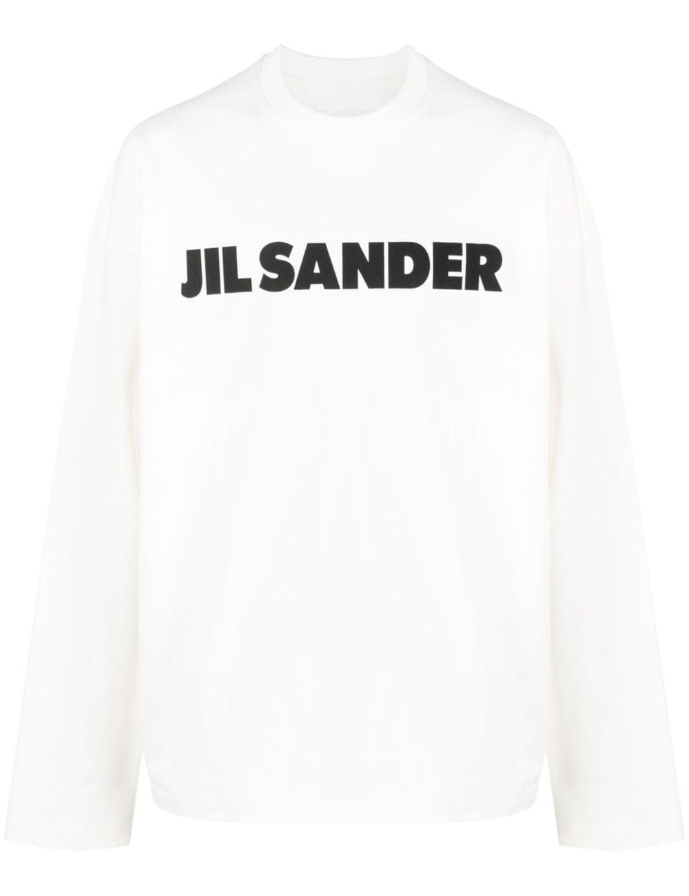 Jil Sander Logo Cotton Crewneck Long Sleeve T-Shirt Natural