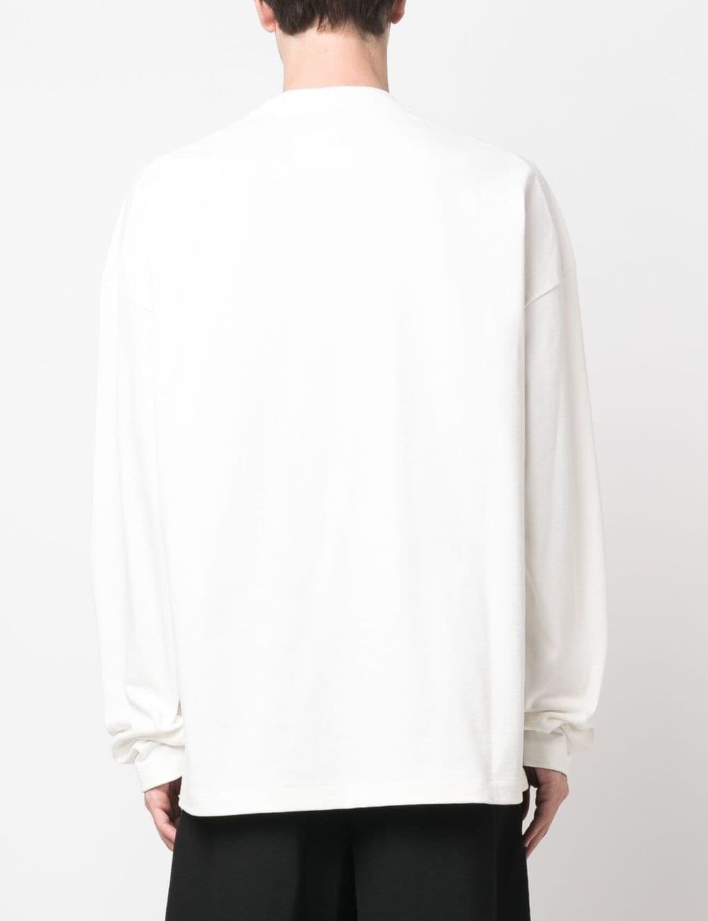 Jil Sander Logo Cotton Crewneck Long Sleeve T-Shirt Natural