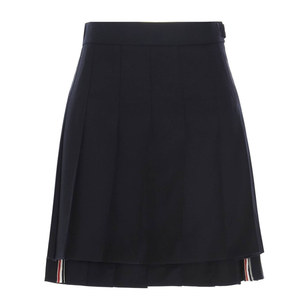 Thom Browne Super 120S Twill Dropped Back Pleated School Uniform Mini Skirt Navy