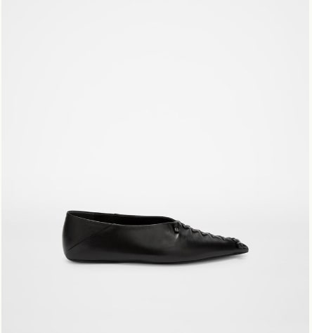 Flat pointed toe ballerinas with leather knotted strips and babouche-style tread details