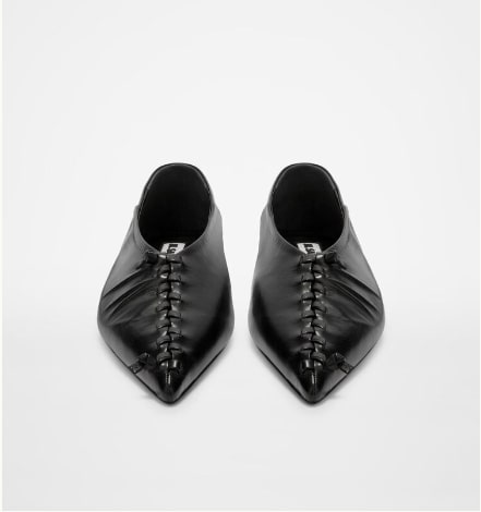 Flat pointed toe ballerinas with leather knotted strips and babouche-style tread details