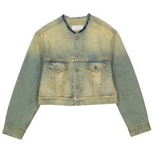 Women's Wash Denim Sports Jacket Ladies Dirty Wash Distressed-Effect 