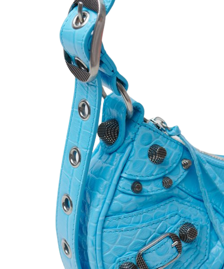 Women's XS Le Cagol Croco Pattern Shoulder Bag - Sky Blue