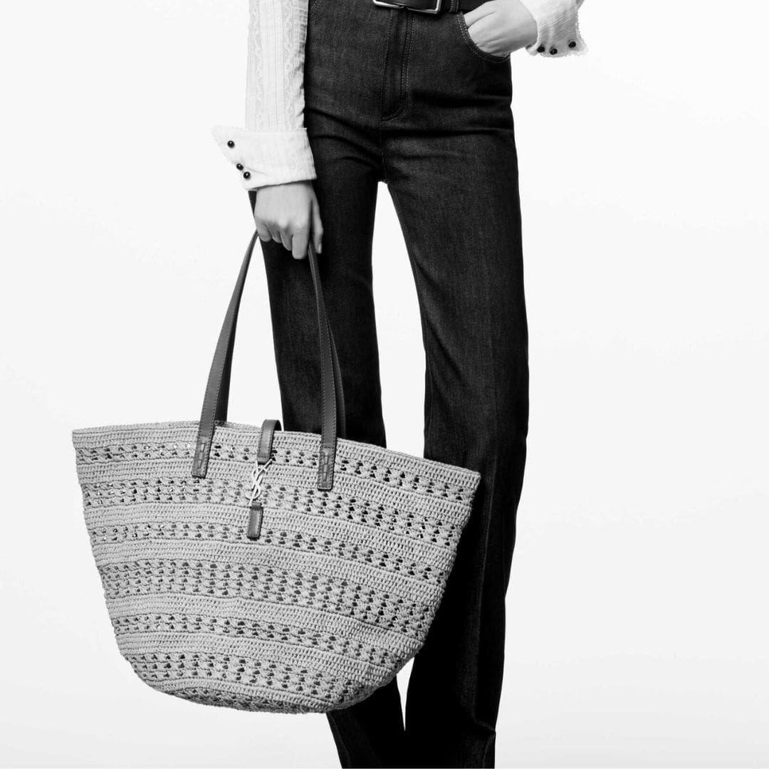 Top Handle Raffia Tote Bag - Black